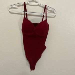 Red Ribbed Bodysuit